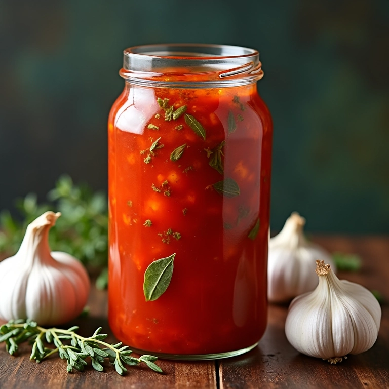 Molho de pimenta fermentado com alho, orégano e louro.