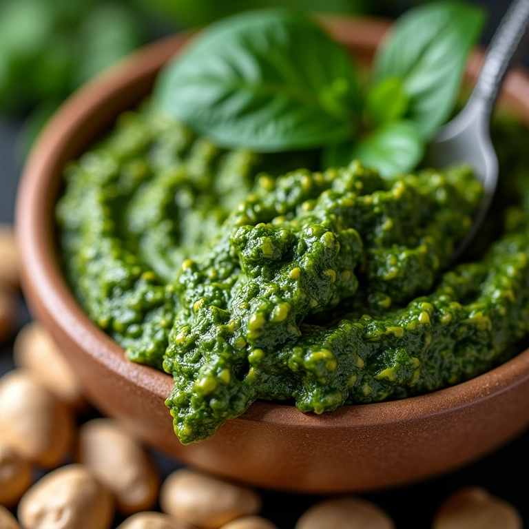 Molho pesto sendo feito com castanhas de caju.