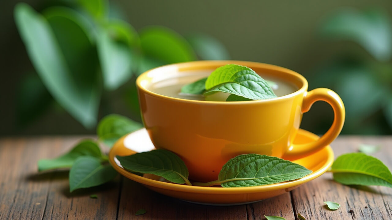 Moringa tea for heart health, healthy lifestyle, vibrant colors, professional photography, 8K Chá de moringa para saúde do coração.