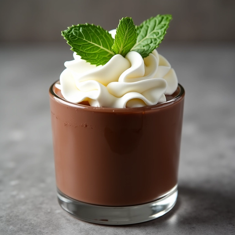 Mousse de chocolate com hortelã-pimenta e chantilly.