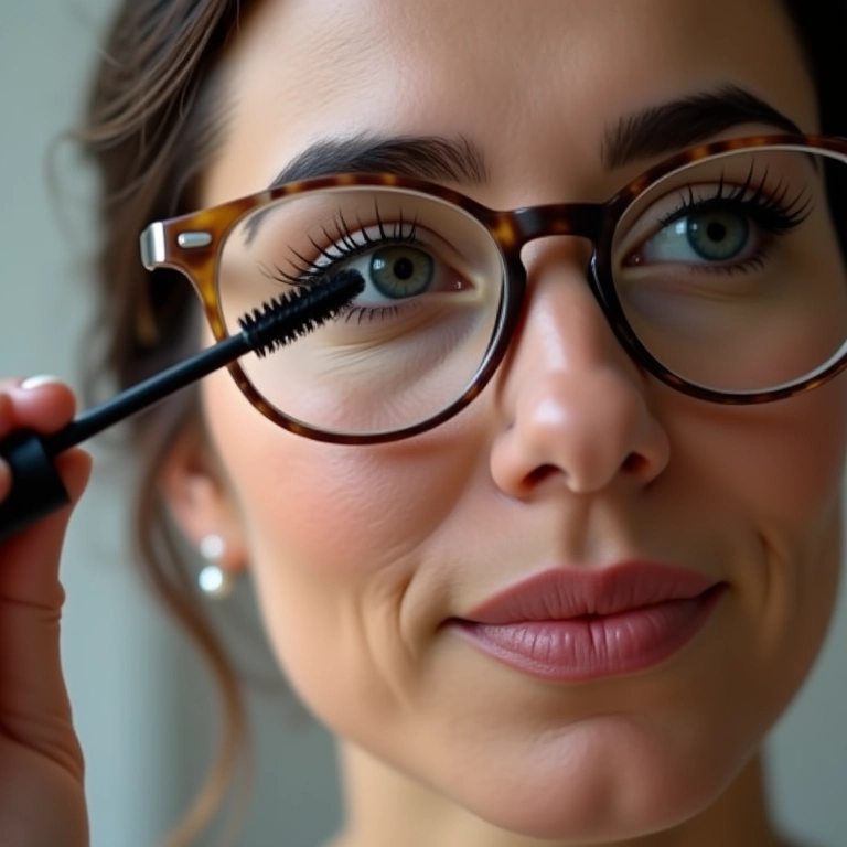 Mulher aplicando máscara de cílios para realçar o olhar.