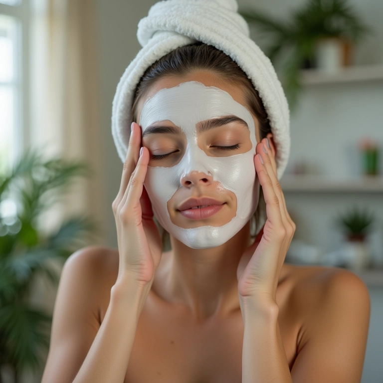 Mulher aplicando máscara de hidratação nos cabelos brancos.