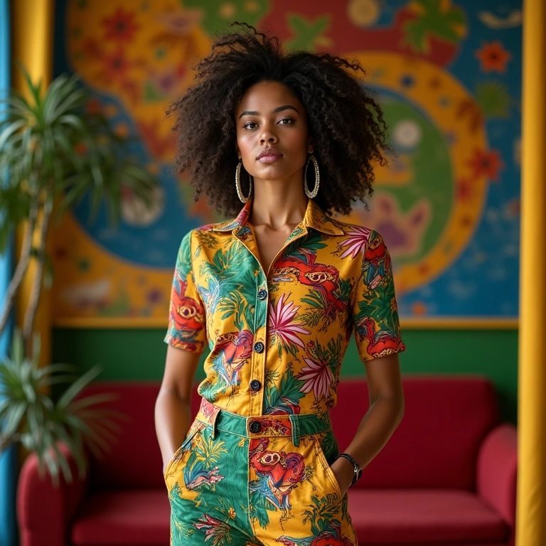 Como Misturar Estampas Crie Looks Ousados E Cheios De Personalidade Mulher brasileira estilosa com mix de estampas vibrantes.