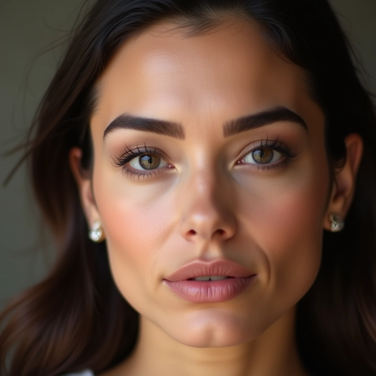 Mulher com rosto triangular e sobrancelhas equilibradas.