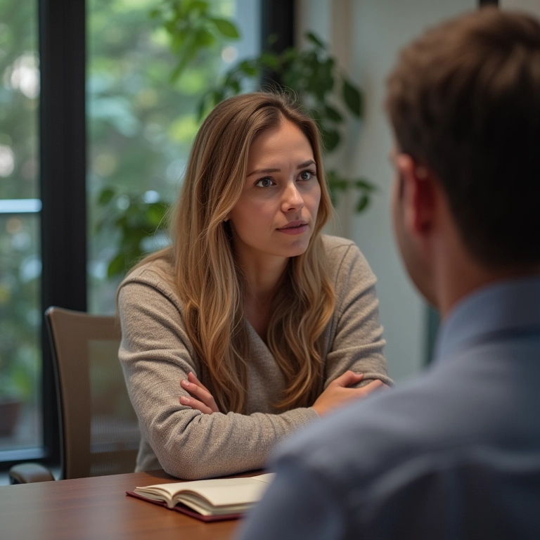Mulher conversando com terapeuta, buscando ajuda profissional para compulsão alimentar.