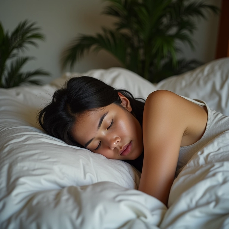 Mulher dormindo tranquilamente, representando a importância do sono para regular as emoções.