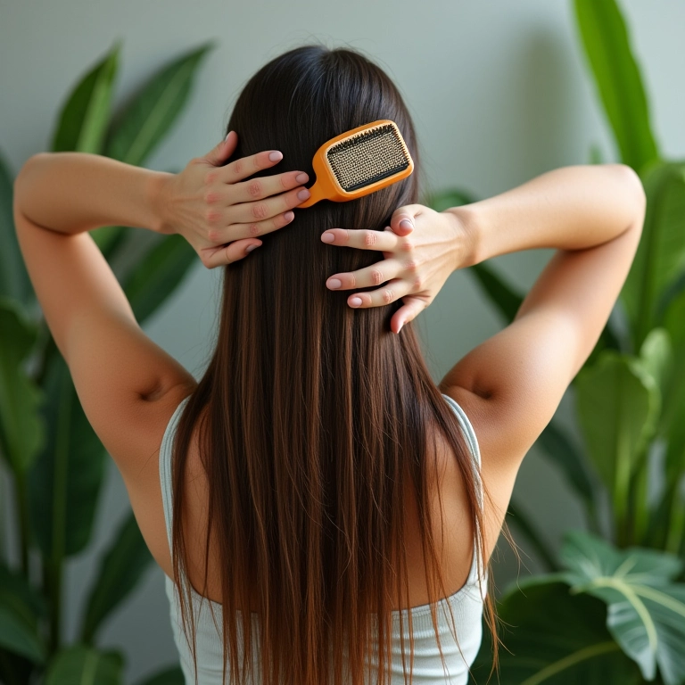 Mulher massageando o couro cabeludo com shampoo sem sulfato.