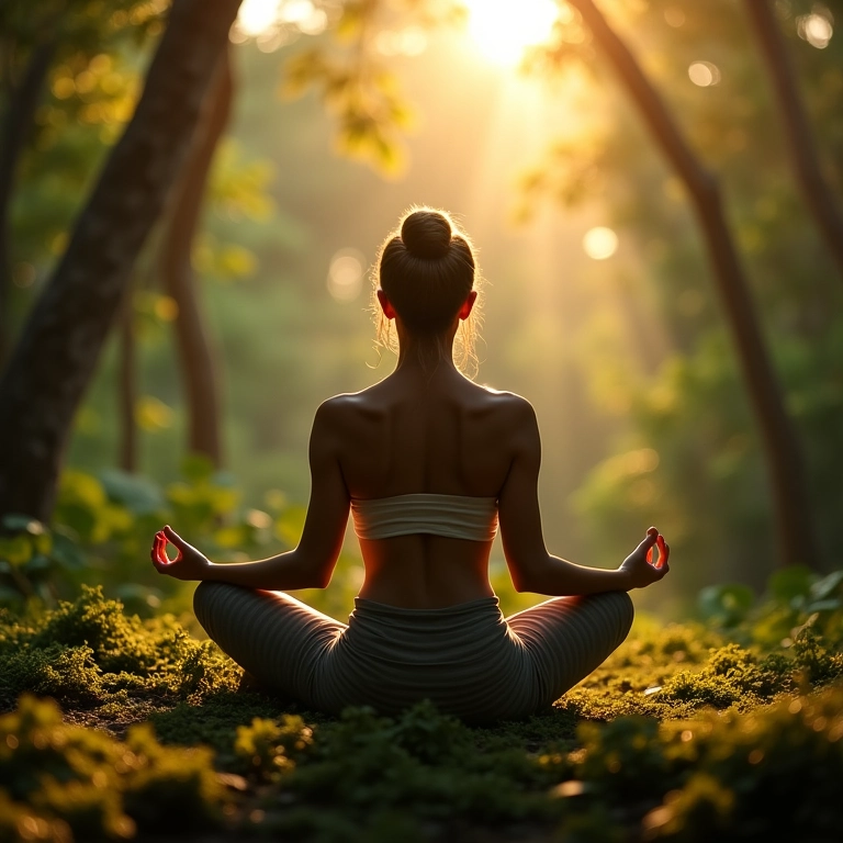 Mulher meditando na natureza, reduzindo o estresse.
