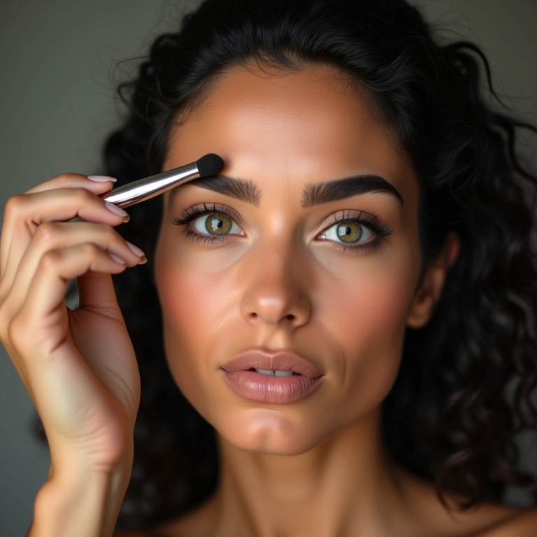Mulher modelando as sobrancelhas com uma escova.