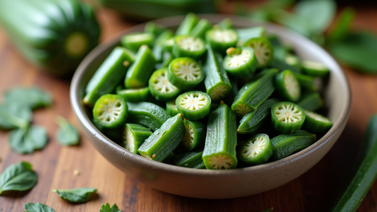 Okra and heart-healthy foods, cholesterol control, vibrant colors, natural light, 8k quality, sharp Quiabo e alimentos para o coração, controle do colesterol.