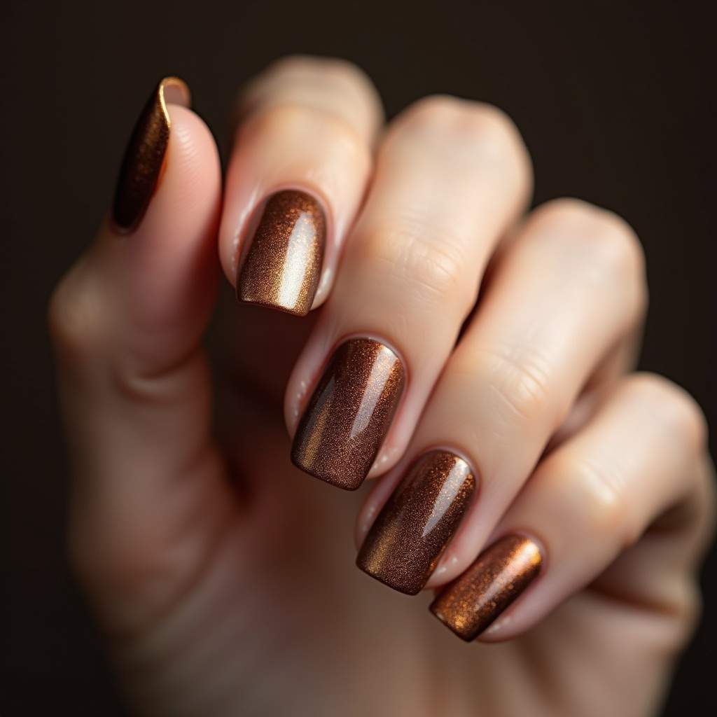 Ombre coffee nail art on woman's hand, gradient brown tones, sophisticated style, professional Unha ombré café elegante.