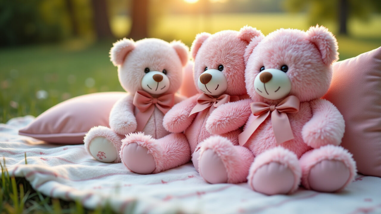 Decoração ursinha rosa para festa ao ar livre.