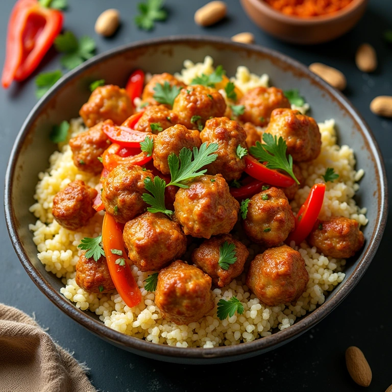 Overhead shot, vibrant frango xadrez light with cauliflower rice, colorful bell peppers, peanuts, Frango Xadrez Light com Arroz de Couve-Flor: receita saudável e deliciosa.