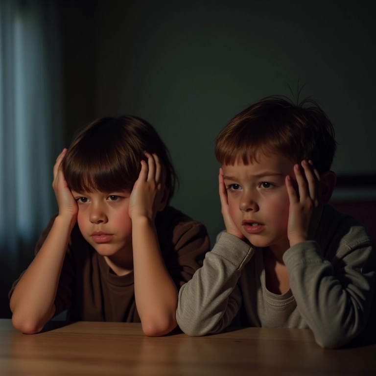 Pais sentados separadamente, parecendo estressados, ilustrando uma divisão de tarefas falha.