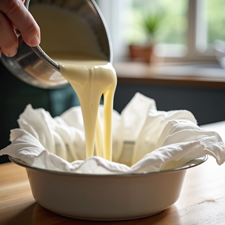 Passo a passo: coando o leite para requeijão.