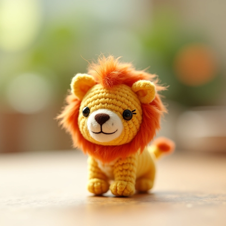 Pequeno leão amigurumi como chaveiro.