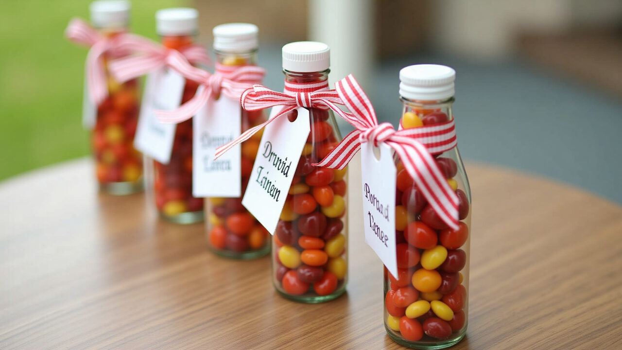 Lembrancinhas personalizadas feitas com garrafa PET.