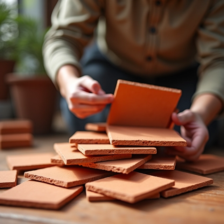 Pessoa adicionando lajotas extras à pilha.