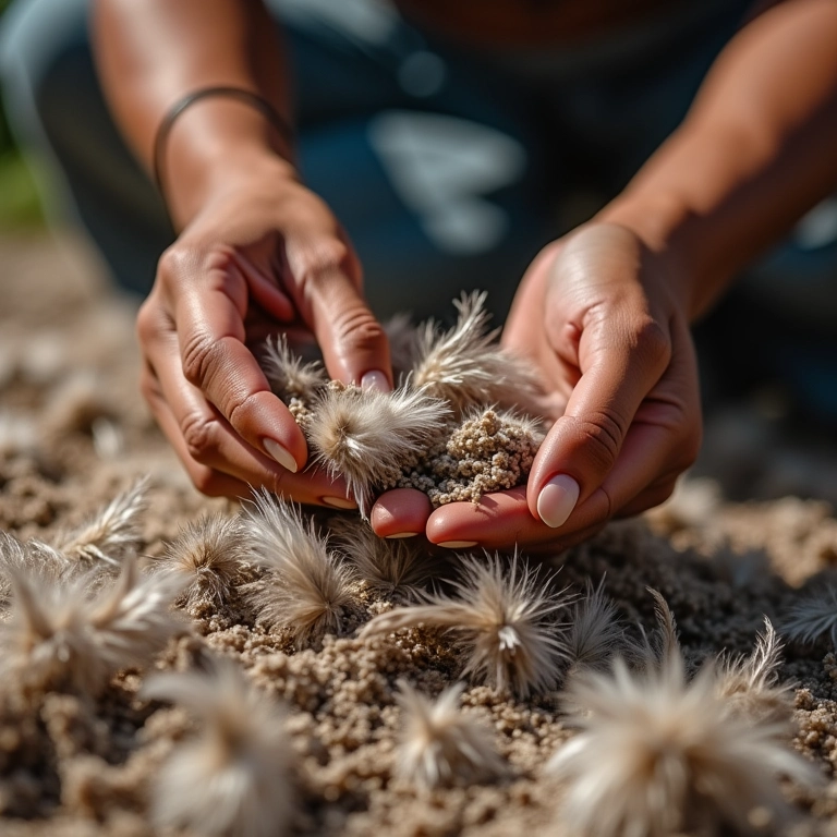 Pessoa examinando penas para filtro dos sonhos.