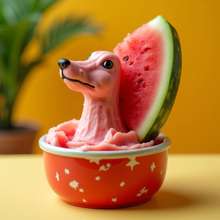 Petisco gelado de melancia e iogurte para cães.