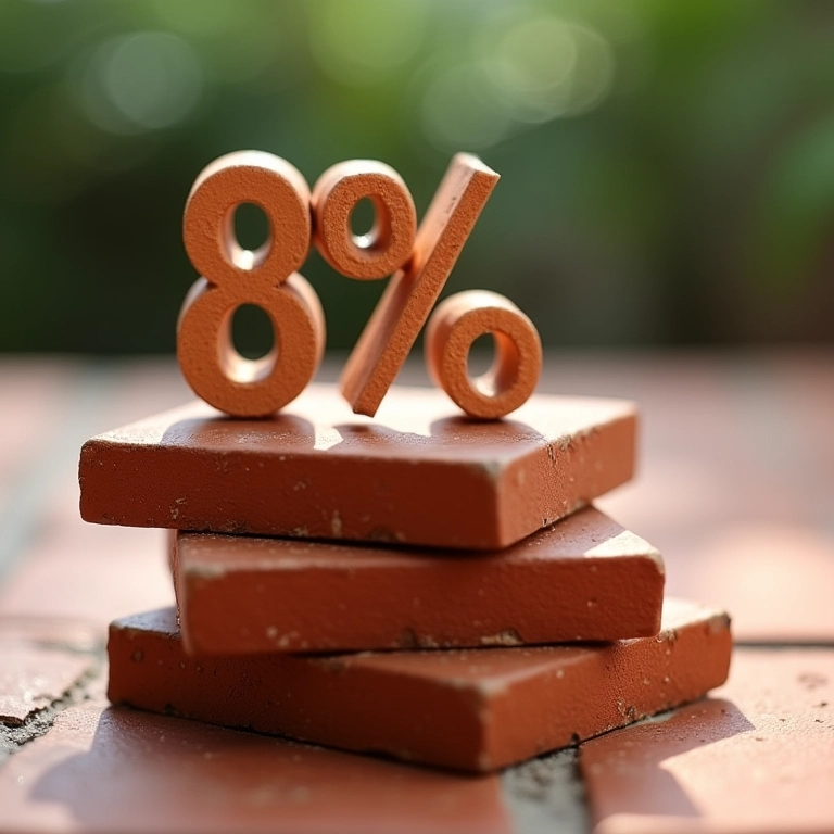 Pilha de lajotas com um símbolo de porcentagem.