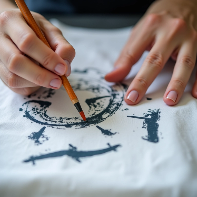 Pintando camiseta com estêncil.
