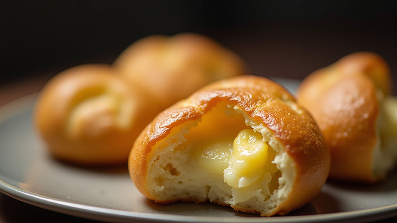 Pão de Queijo, professional photography, 8K, cheese bread, natural lighting, brazilian food, Pão de queijo caseiro com polvilho azedo, receita tradicional.