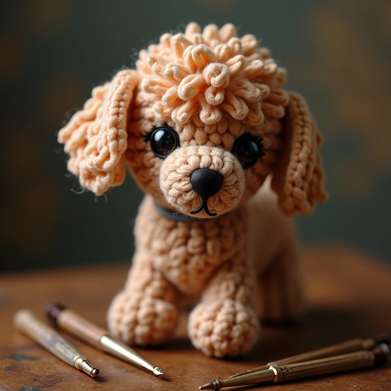 Poodle amigurumi elegante em crochê.