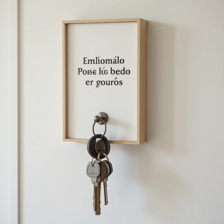 Porta chaves de parede minimalista com frase inspiradora.