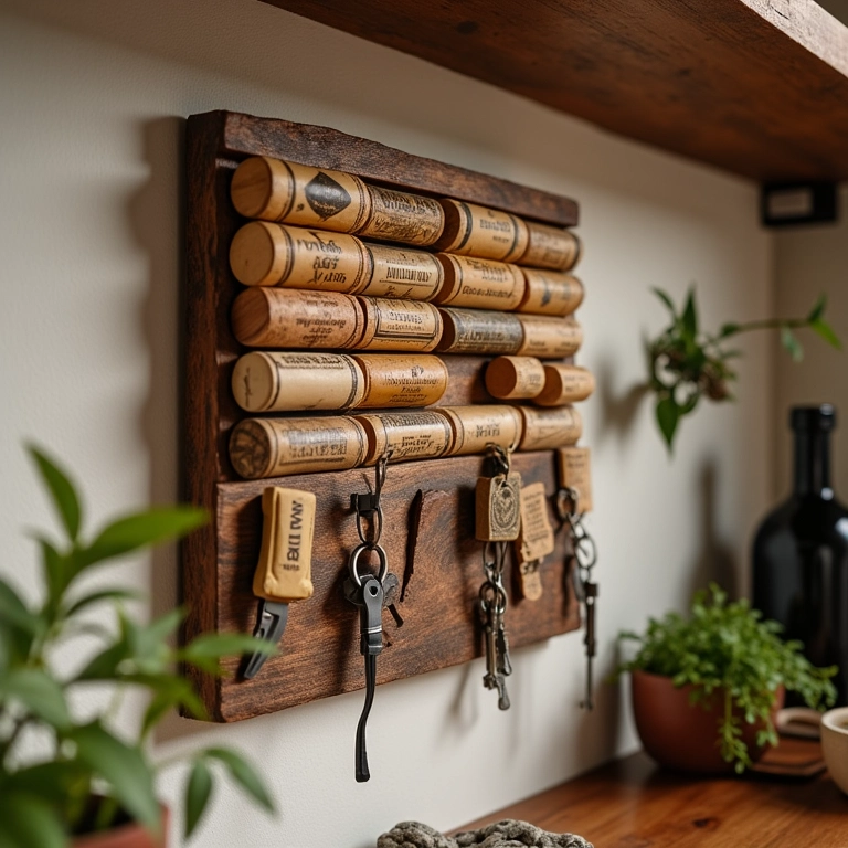Porta chaves magnético de parede feito com rolhas de vinho.