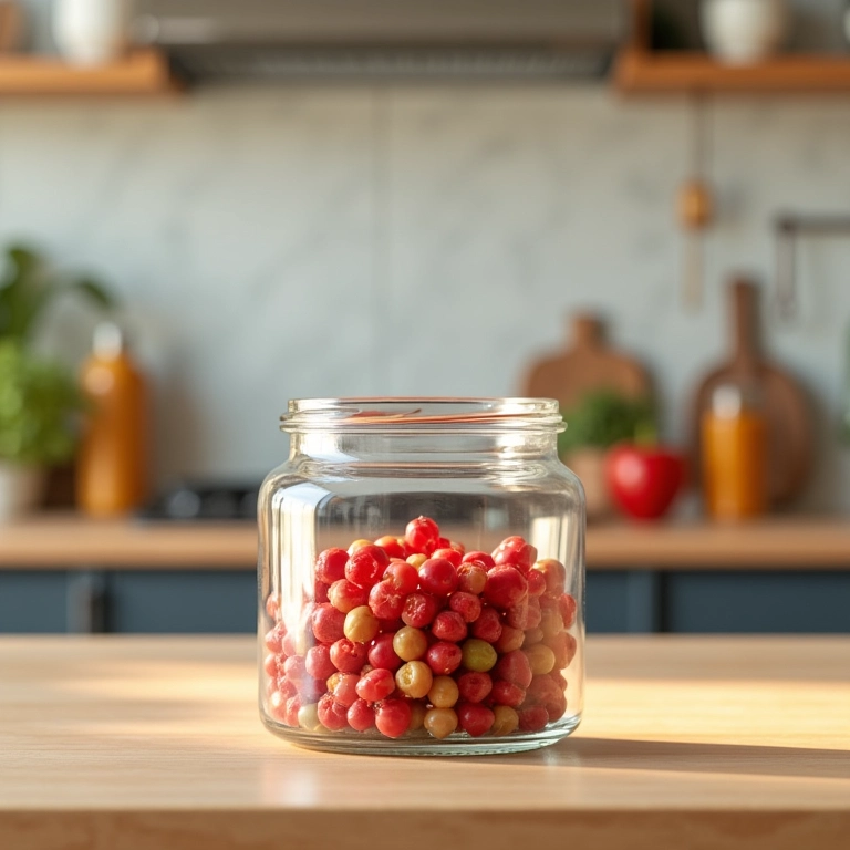 Pote de doces vazio na bancada da cozinha, representando a ausência de alimentos proibidos em casa.