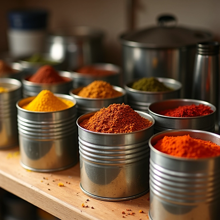 Potes decorativos de lata para armazenar mantimentos na cozinha.