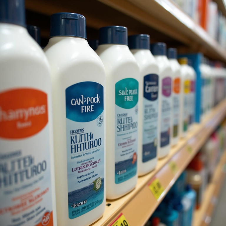 Prateleira com diversas marcas de shampoo sem sulfato.