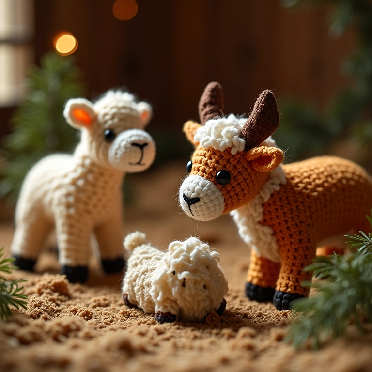 Presépio amigurumi com animais da fazenda.