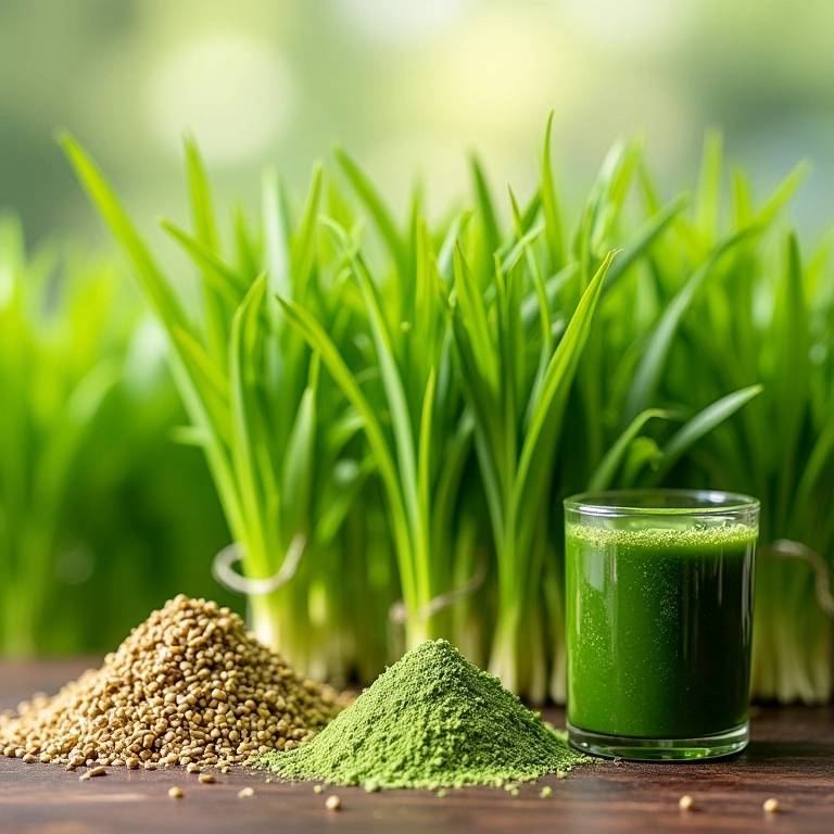 Produtos de wheatgrass em um mercado orgânico.