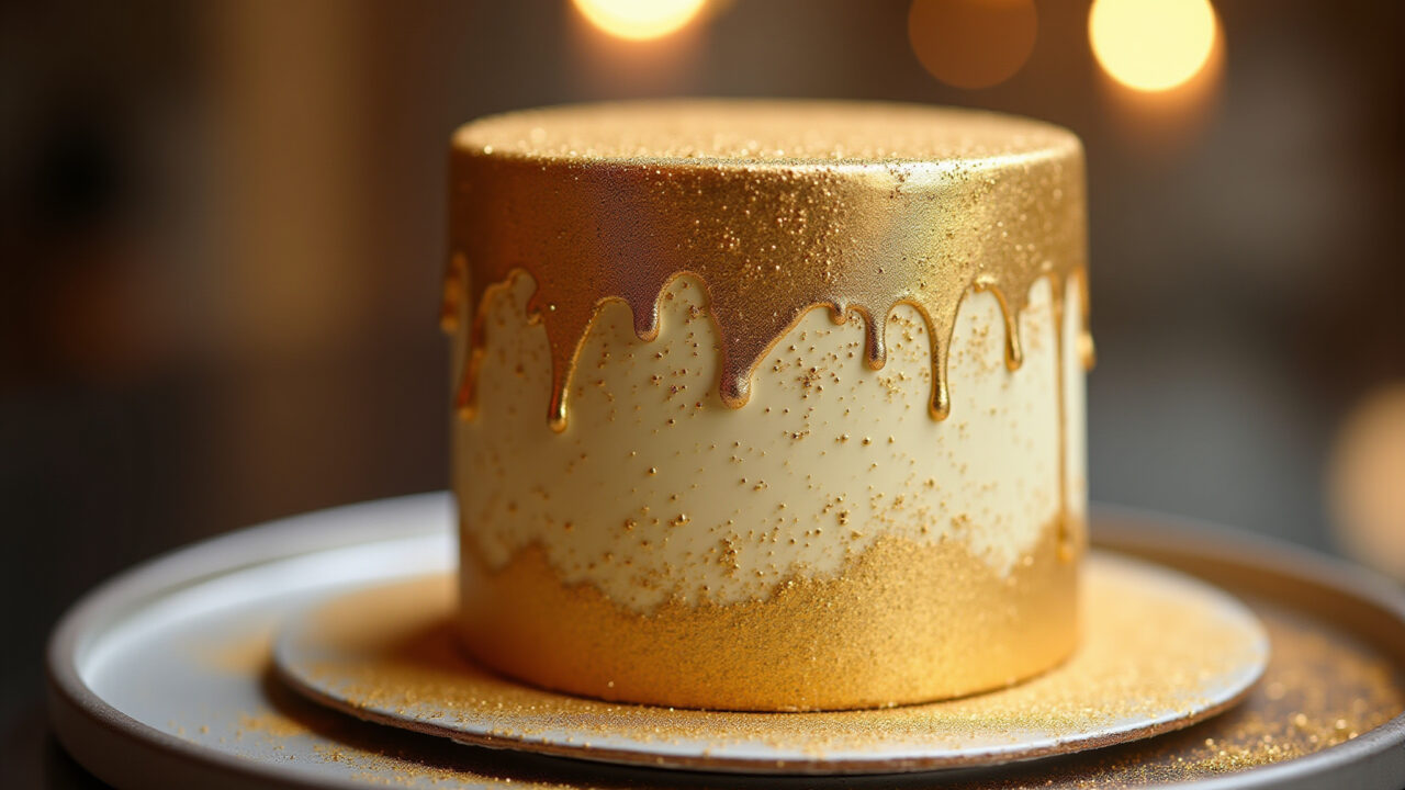Bolo decorado feminino com detalhes em dourado