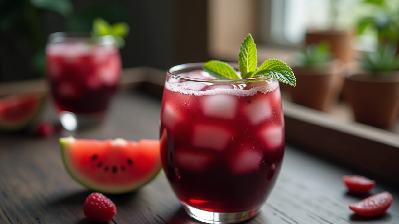 Professional photography of sagu de vinho tinto with creme inglês, elegant presentation, natural Sagu de vinho tinto sofisticado.