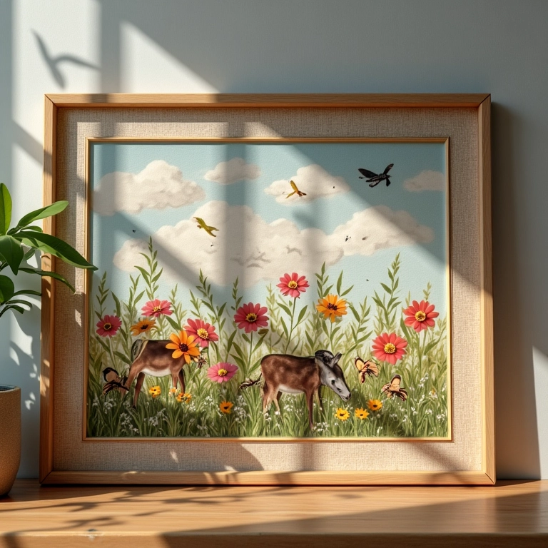 Quadros decorativos feitos com papelão e tecido, com design exclusivo.