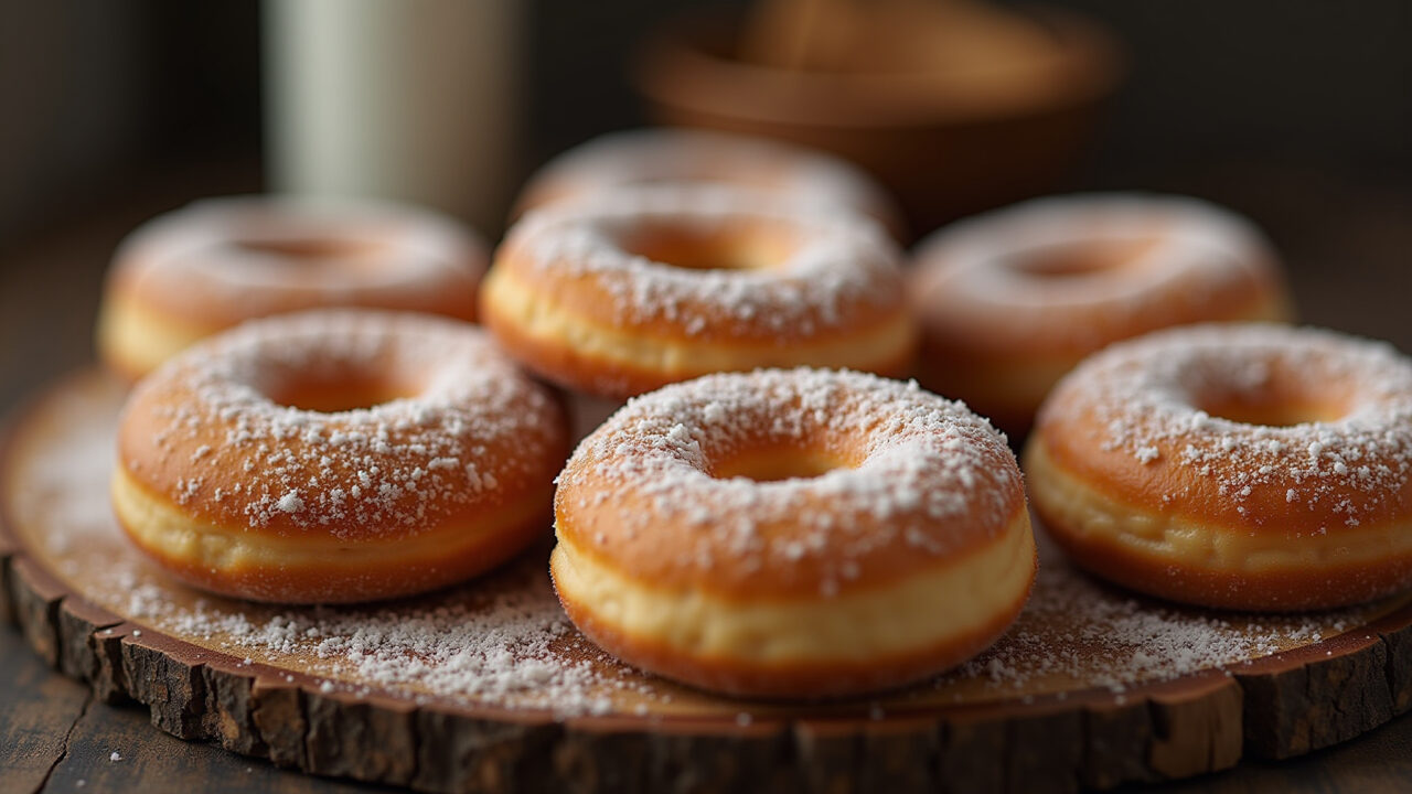 Rain donuts, simple, economical, sugar and cinnamon, rustic, 8K, professional photography, sharp Donut de chuva, receita simples e econômica.
