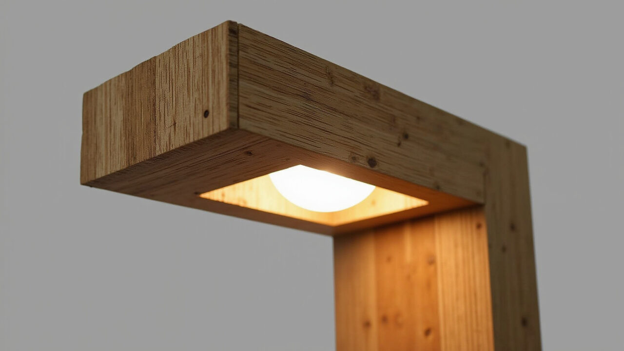 Rustic lamp made of reclaimed wood with LED, energy saving, sustainable, modern design, commercial Luminária rústica de madeira de demolição com LED.