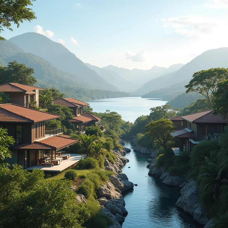Saguaçu neighborhood, Joinville, Brazil. Bay view, high-end houses, exclusive environment, natural Vista da Baía da Babitonga do bairro Saguaçu, Joinville.
