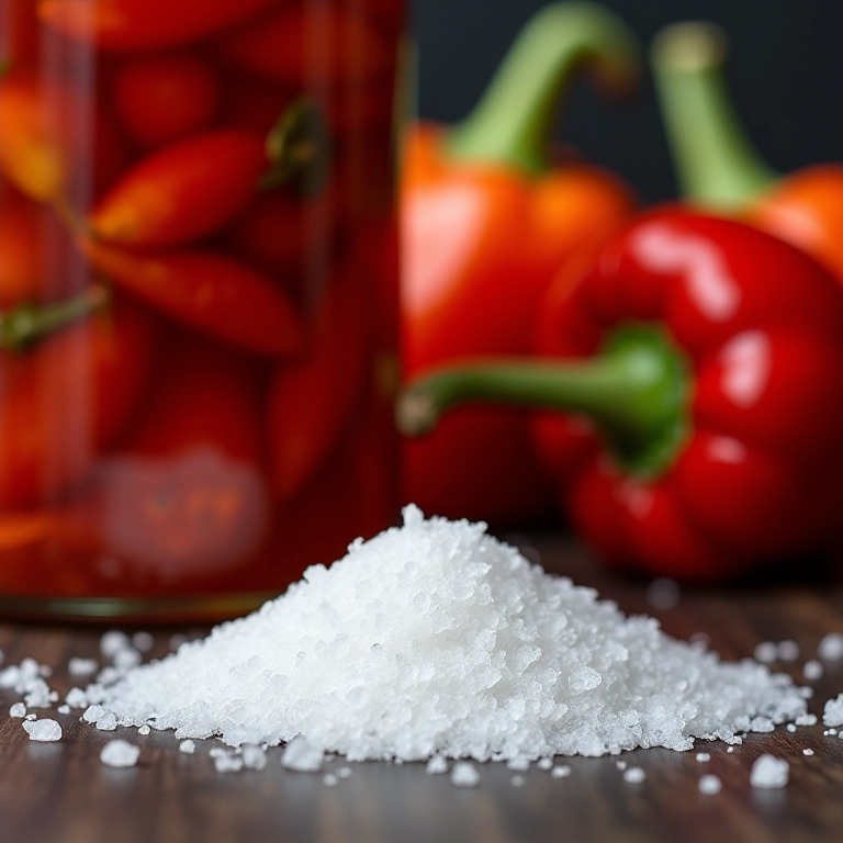 Sal marinho grosso para fermentação de pimentas.