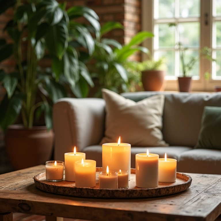 5 Ideias de Velas Decorativas Para Deixar Sua Casa Aconchegante Sala de estar aconchegante com velas decorativas e decoração estilo Farm Rio.