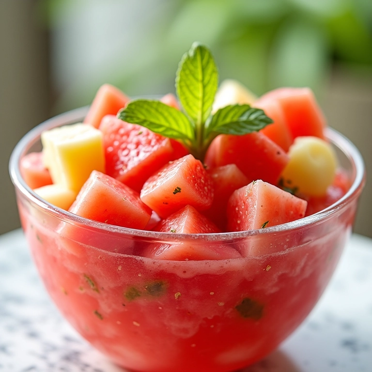 Salada de frutas refrescante com hortelã-pimenta.
