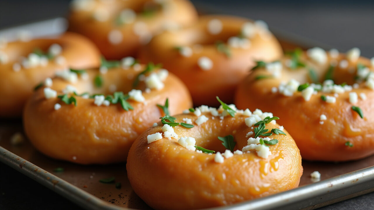 Savory donuts, cheese and herbs, close-up, unusual, delicious, 8K, professional photography, sharp Donut salgado, uma receita inovadora.
