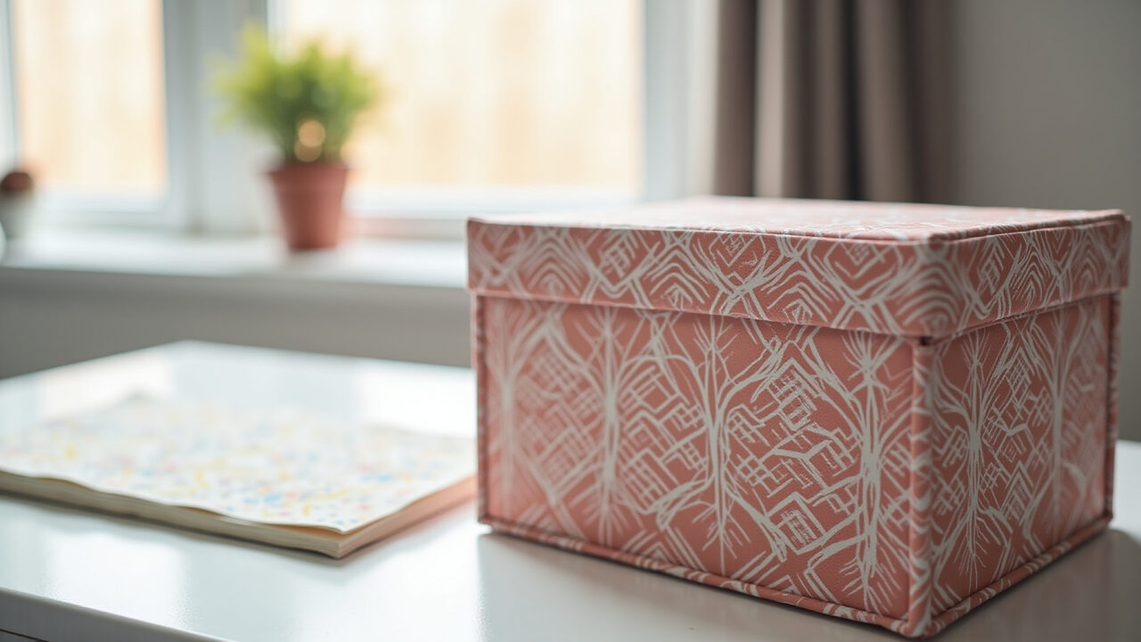 Shoe box decorated as makeup organizer, fabric cover, DIY, natural light, 8k, sharp focus, Caixa de sapato decorada como organizador de maquiagem.