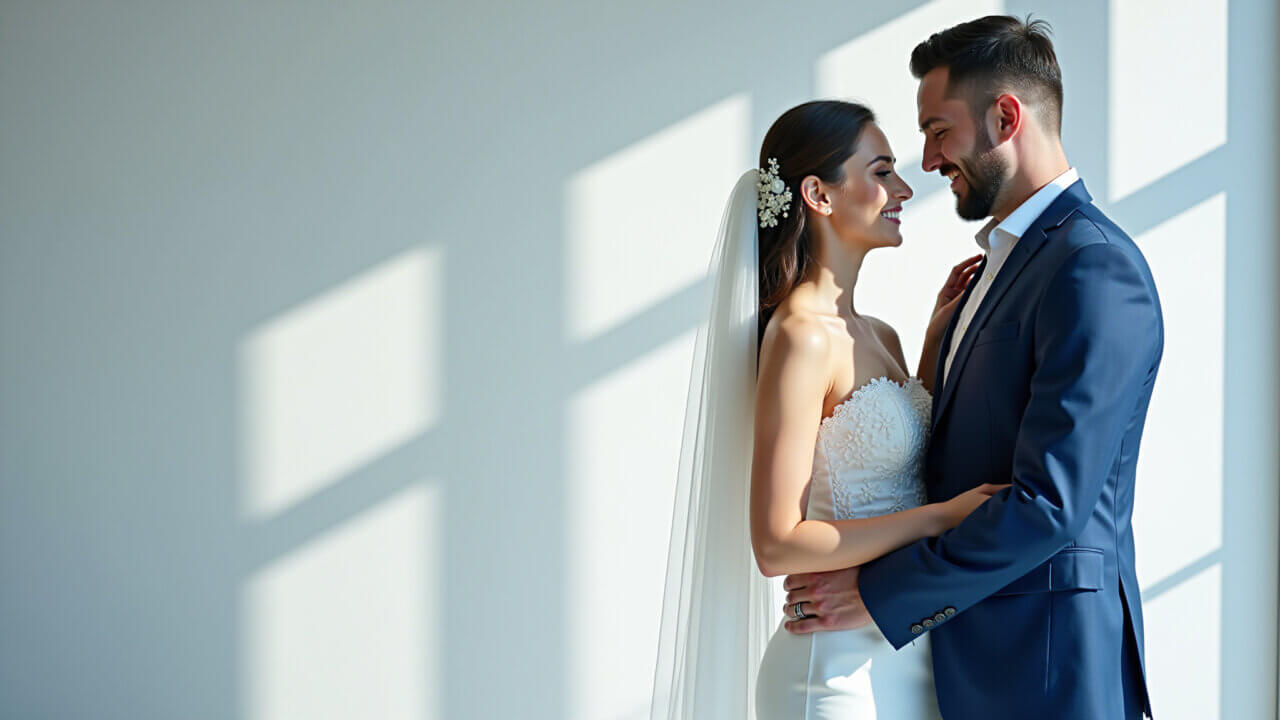 Decoração de casamento azul e branco simples e elegante.