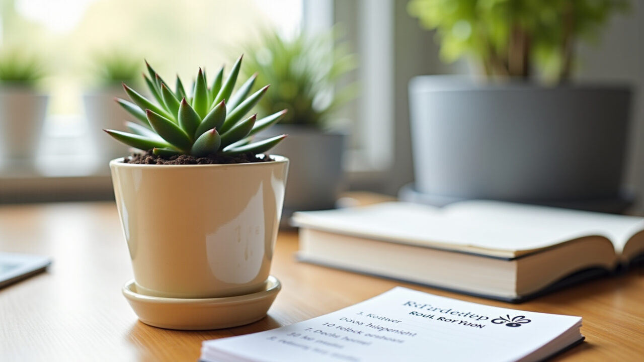 Simple teacher's day gifts, succulent in a pot, personalized notepad, natural lighting, 8K quality, Lembrancinhas simples e elegantes para o Dia do Professor: suculenta e bloco de notas.