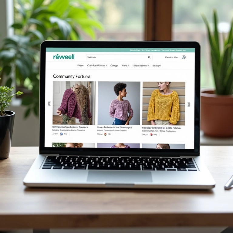 Site Ravelry em tela de laptop mostrando um fórum da comunidade de crochê.