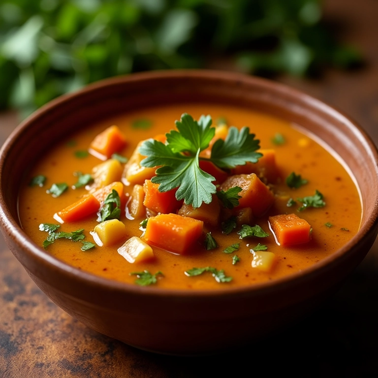 Sopa de feijão com legumes e coentro.